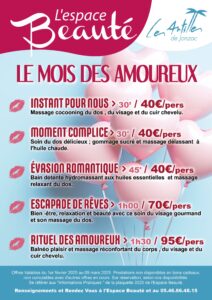 affiche mois des amoureux saint valentin 2025 aux antilles de Jonzac